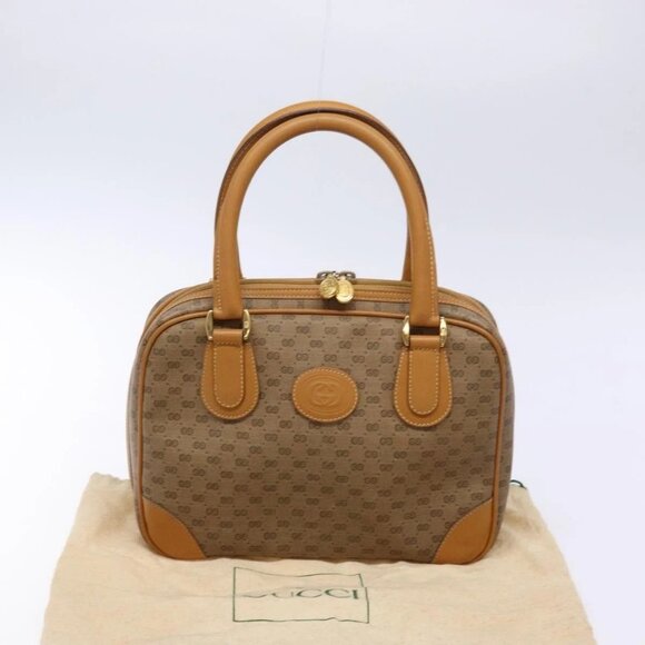 GUCCI Micro GG Supreme Hand Bag PVC Beige Gold Auth - Picture 1 of 16